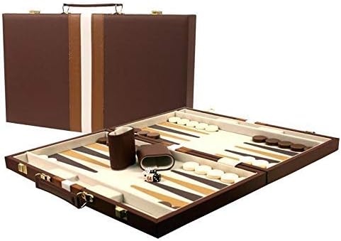 DA VINCI 16 Inch Brown Leatherette Backgammon Set - 2 Players, Ages 12+