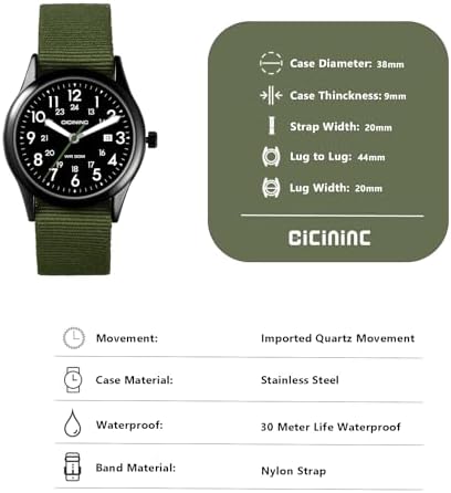 cicininc Expedition Scout Wrist Watch for Men Women 38mm Rugged Outdoor Wind Up Military Analog Watches, Everyday Quartz Wristwatch for All