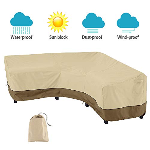 willkey L Shape Furniture Cover 420D Waterproof Dustproof Garden Patio Sofa Rattan Protector With Storage Bag for Moving (V Shaped Facing)