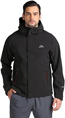 MOUNTEC Men's Windbreaker Waterproof Rain Jacket with Hood for Outdoor Sports