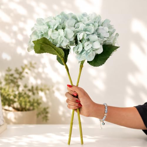 Image of Art Street Artificial Blue Hydrangea Flower Stick for Vases| Faux Flowers| Ideal for Home Decor |Items for Living Room |Christmas Day, New Year Decor| 6 Head Flower|Size: 18 Inch (Set of 2)