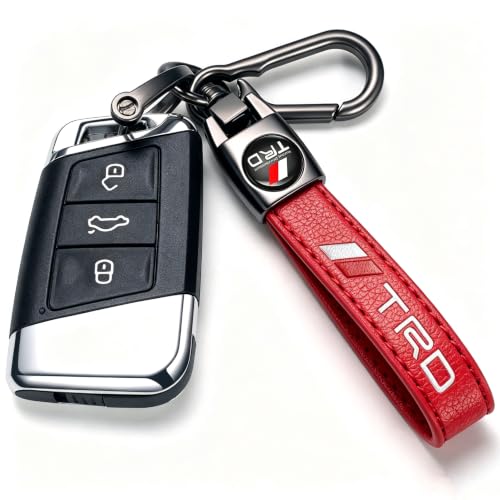 Image of Leather car Keychain 03 Set for Men and Women Family Present Keychain Key Ring Lanyard (red)