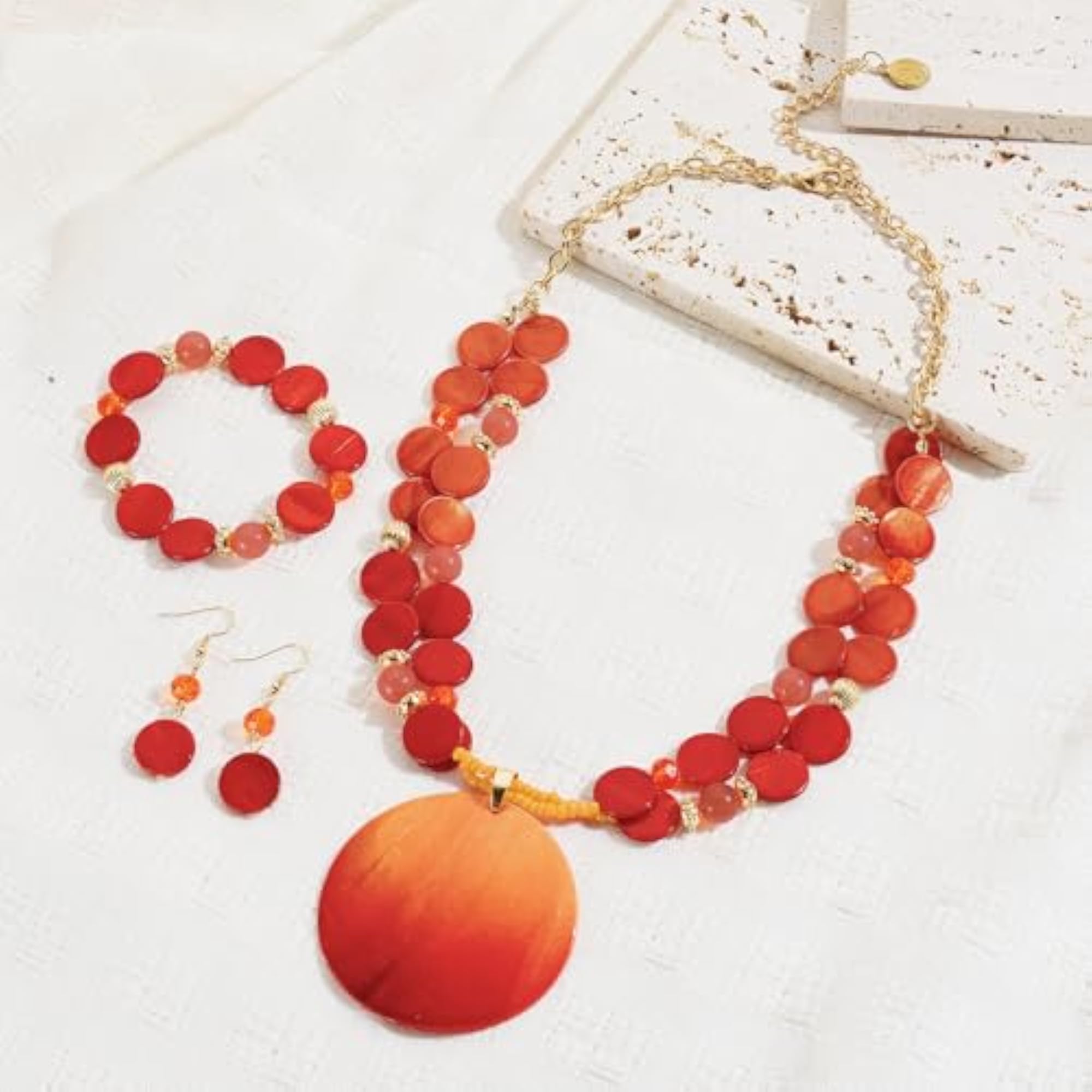 Women's Layered Bead Statement Necklace Set, Gradient Colour
