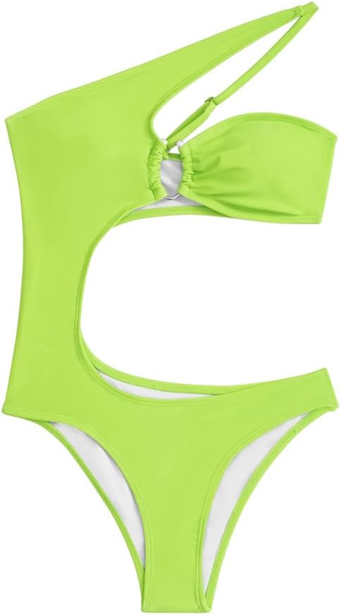 Women's Green Bikini Swimsuit, Ruched Bust Monokini, High Cut Leg Swimwear for Womens One Piece Bathers PQ4009