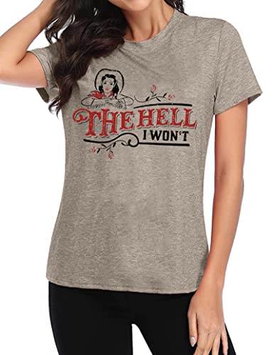 The Hell I Won't Tshirt Women Retro Vintage T-Shirt Funny Saying Print Tee Casual Short Sleeve Shirts (X-Large, Coffee) #TOP1