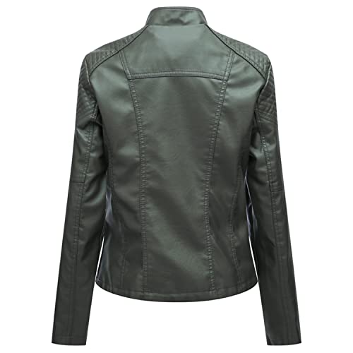 Lu's Chic Women's Motorcycle Jacket Ladies Fashion Dressy Vegan Faux Leather Biker Coat Light Suede Slim Fit Crop Blazer Outerwear Short Moto Leather Jacket Army Green 14 #TOP2