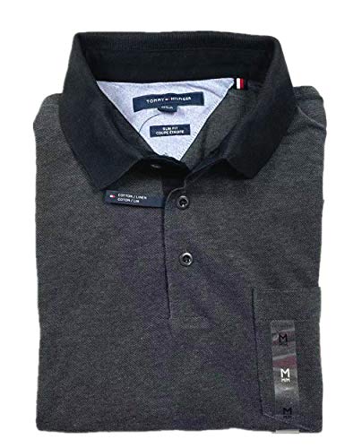 Tommy Hilfiger Men's Slim Fit Linen-Cotton Pocket Mesh Polo Shirt (Black/Iron (Slim Fit), M)4