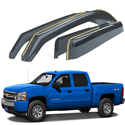 truck wind deflector - Goodyear Shatterproof in-Channel Window Deflectors for Trucks Chevrolet (Chevy) Silverado/GMC Sierra 2007-2013 Crew Cab, Rain Guards, Window Visors, Vent Deflector, Truck Accessories, 4 pcs- GY003400