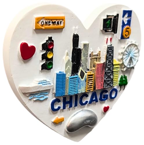 Imán decorativo corazón Chicago skyline y Bean miniatura 2