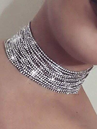 Nicute Fashion Rhinestones Necklaces Layered Choker Necklaces Crystal Body Chain Festival Party Necklace Jewelry For Women And Girls (Silver) #TOP1