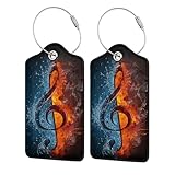 2 Pack Luggage Tags for suitcases Funny Music Water fire Luggage Tag, Leather Stainless Steel Loop Label Tag for Men Women Travel Bag Suitcase(Music Water fire)