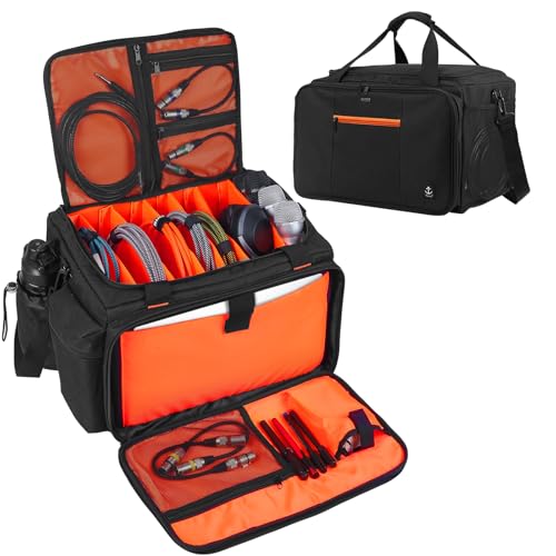 DJ Bag with 6 Removable Dividers,DJ cable bag with heavy oxford cloth & Padded Shoulder Strap,Gig bag for Professional DJ Gear, Musical Instrument and Accessories