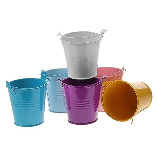 FONDOTIN 6pcs Mini Metal Buckets Small Tinplate Containers with Handles for Party Favors Popcorn Rustic Decor Milk Lake