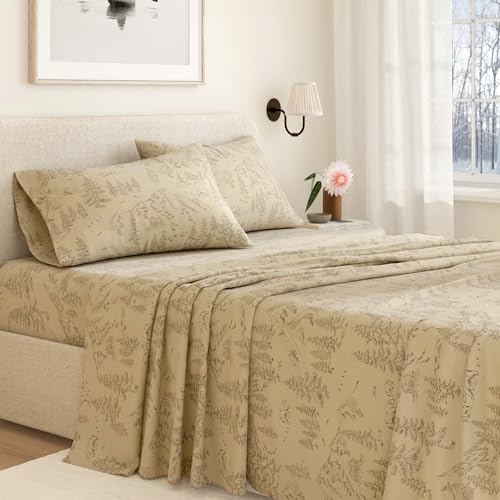 Image of Great Bay Home Flannel Sheet Set California King Size - 100% Turkish Cotton, Double-Brushed, Lodge-Printed Bed Sheets - Ultra-Soft, Cozy, 4-Piece Bedding Set (Bear Mountain)
