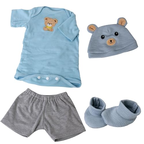 EKOKIZ Reborn Baby Dolls Clothes for Boys and Girls 20-22 Inches Blue Bear Patterned Fashion Realistic Baby Doll Clothes Accessories Set for Newborn Baby Dolls Boy