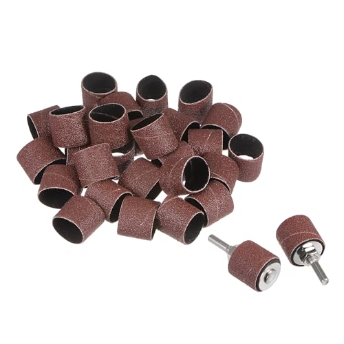 uxcell 50 Pcs 1 Inch Sanding Sleeves Sandpaper Set 80 Grit with 2 Pcs 0.79 Inch Drum Mandrels for Rotary Tools