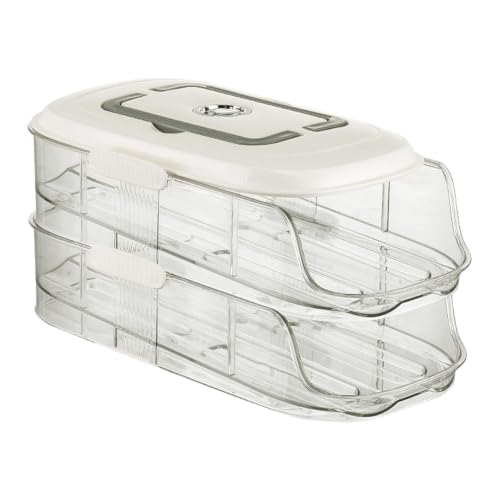 Organizador de huevos transparente de 2 niveles con tapa y asa para refrigerador 2