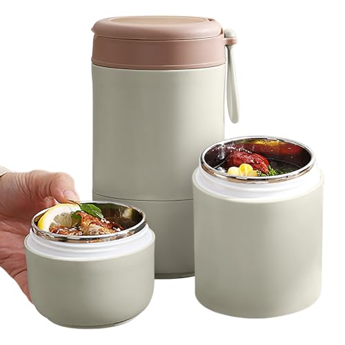 Contenitore per alimenti isolato a tenuta stagna, 430,9 g, in acciaio inox, con cucchiaio pieghevole, a prova di perdite, isolamento termico sottovuoto, ciotola portatile per uso alimentare, senza BPA