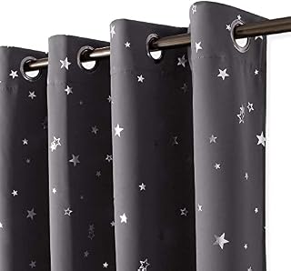 PONY DANCE White Star Curtains - Curtains 54 Drop Star Kids Preteen Foil Printed Eyelet Thermal Blackout Panels for Bedroom/Grils Room, 2 Pieces, W 52 x L 54 inches, Greyish White