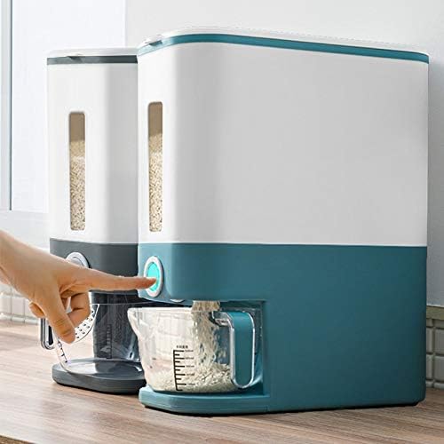 Automatic Cereal Dispenser Plastic Storage Box Measuring Cup Kitchen Food Tank Rice Container Organizer Grain Storage Cans - (Color: Blue)