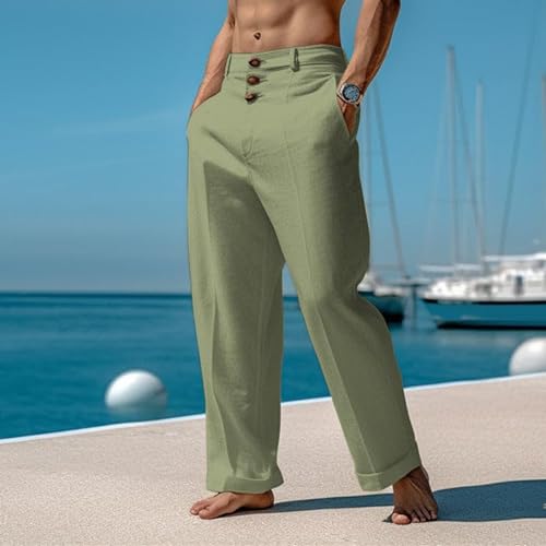 Men's Casual Linen Pants Solid Color Comfortable Breathable Beach Summer Pants Lightweight Linen Trousers2
