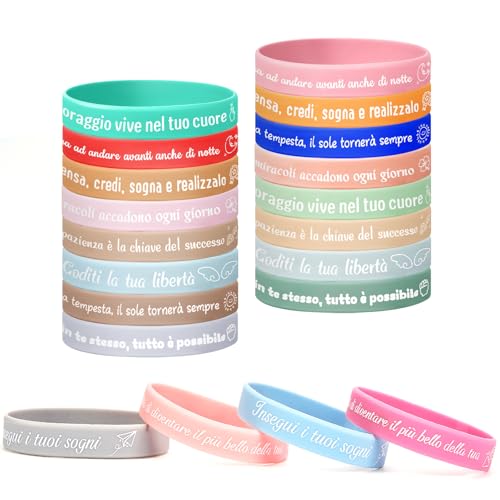 Leikedun 20pz Braccialetti Silicone con Frasi Motivazionali Italiano, Bracciali Colorati