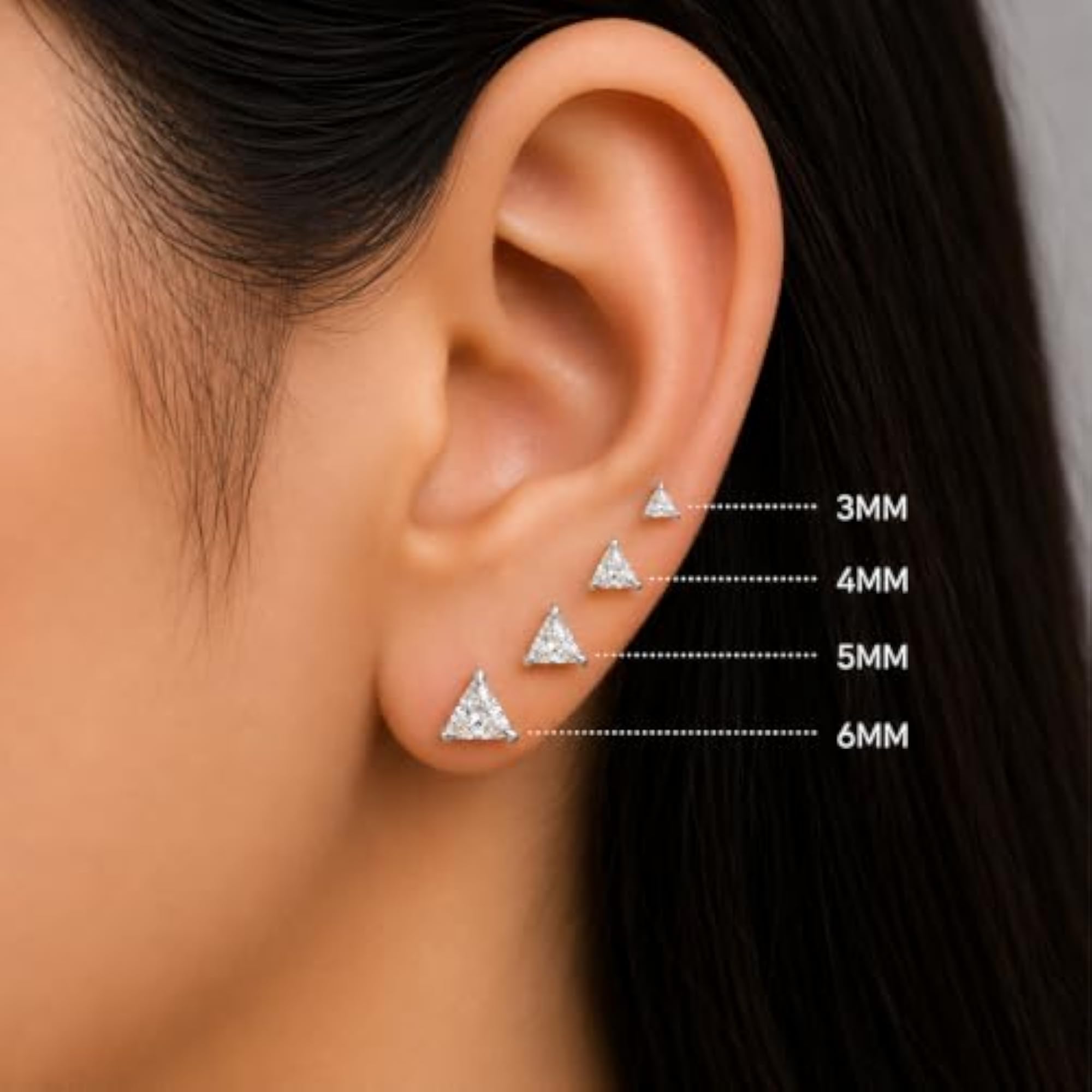 925 Sterling Silver Triangle Solitaire Stud Earrings, Unisex