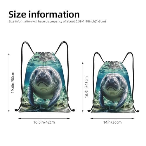 Drawstring Backpack Foldable String Bag Ocean Animal Manatee Resistant Sackpack Sports Gym Bag for Shopping Yoga2