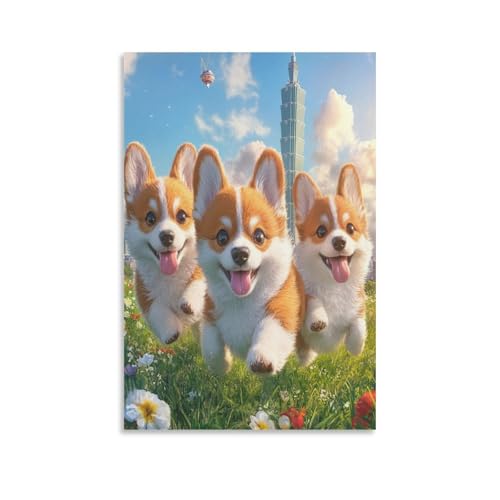 Toile Corgi decoration murale moderne pour salle de bain design 50x75 cm