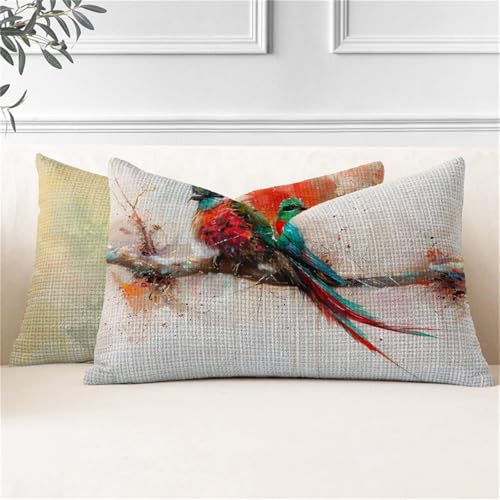 Fundas Cojines Loro Cojines Rectangulares Grandes 40x60, Cojin Exterior Impermeable Verde Fundas Almohada, Doble Cara Funda Cojin in Lino para Sofa Jardín Banco Coche Terraza Cama, 2 Piezas J2-16