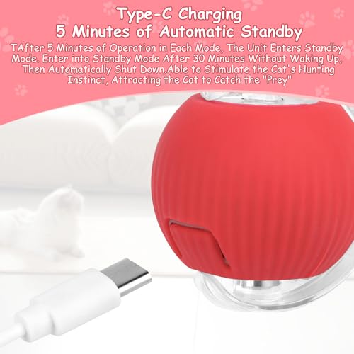 Katzenspielzeug Elektrisch Katzenball mit LED Licht, Interaktives Katzenspielzeug Katzenball, 360-Grad-Ball Automatischer Modellierung Katzenball mit Seil, USB Wiederaufladbarer für Katzen – Bild 5