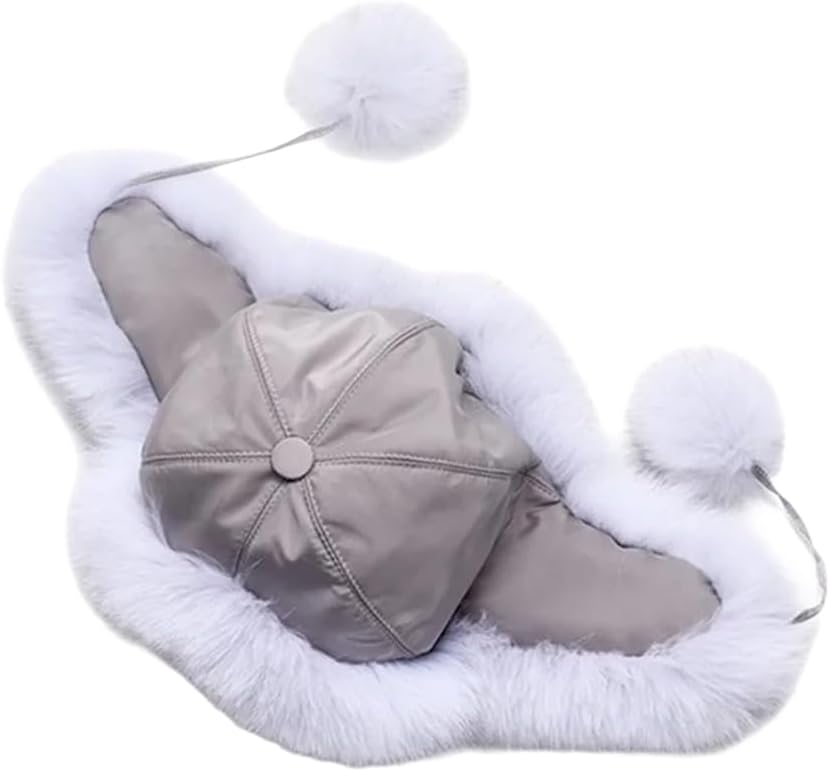 Queenbox Children Fur Trapper Hat, Windproof Ear Flap 2 Pompoms Beanie for Girl Boy Winter Sport, Coffee Brown