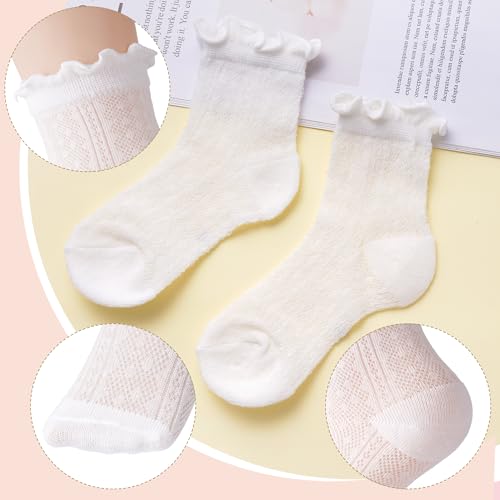 3 Pack White Ruffle Socks, Cotton Sock Breathable Mesh Socks for Girls Toddler Dress3