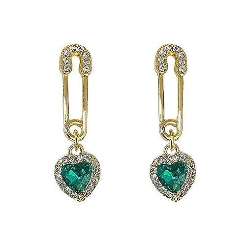 Boucles d'oreilles cœur argent S925 vert anti-allergie femme
