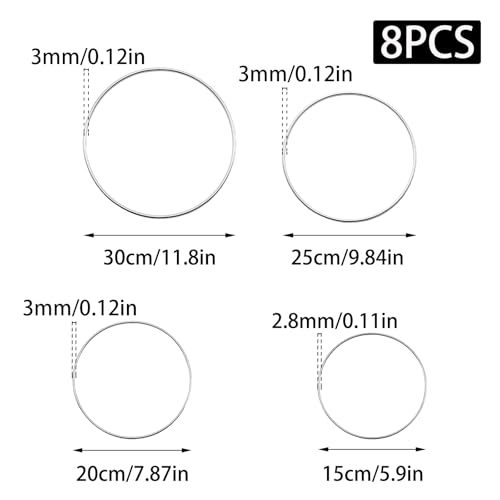 Image of Pocoxll 8 Pcs Dream Catcher Rings, Silver Metal Floral Hoops, Metal Rings for Crafts, 4 Sizes(6 /8 /10 /12 Inch)