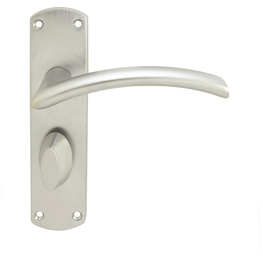  - Arched Lever On Bathroom Backplate Door Handle 170 X 42mm Satin Chrome