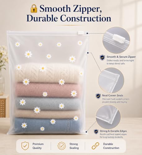 Image of PulGos 24 Pcs, 45 x 35 Cm Saree Cover for Storage | Floral Printed With Zip | Frosted Transparent Bags | Multipurpose Bag for Clothes & Accessories | Packing Covers for Wardrobe Organizer & Traveling