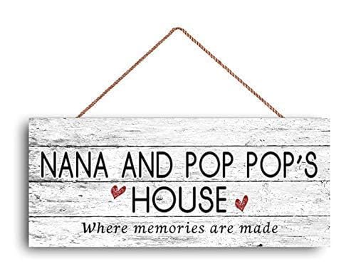 GIMIPATS Wooden Sign NANA And POP POP's House Where Memories Are Made,12x6 Inch,Distressed Style,Indoor Outdoor Gift for Grandparents
