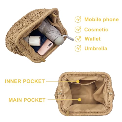 Image of Beurlike Straw Clutch Purses for Women Crossbody Vacation handbags Woven Boho Pouch bags summer Beach Evening Bags