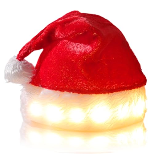 SPORWAY Weihnachtsmütze Nikolausmütze mit LED Lichter, Erwachsene...