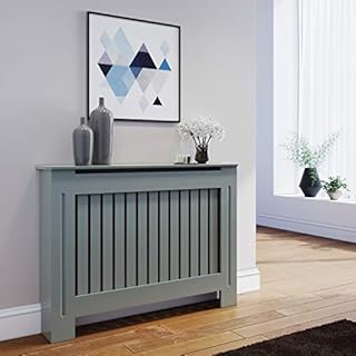 ELEGANT Radiator Cover Grey Painted Modern Design MDF Cabinet, Vertical Slats Radiator Cabinets for Office Hallway Living Room Bedroom, Medium