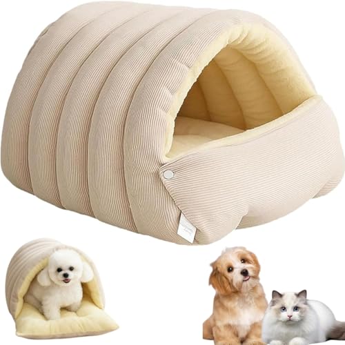 Letto per Gatti Cozy Monster, Cuccia Grotta per Gatti da Interni, Casa Tenda Morbida e Calda per Gatti con Cuscino Rimovibile e Lavabile per Gatti e Cani di Piccola Taglia (Beige, M)