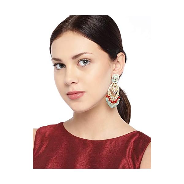 Peora Traditional Imitation Gold Plated Brass Kundan Stone Earrings For Women's & Girls - Image 3