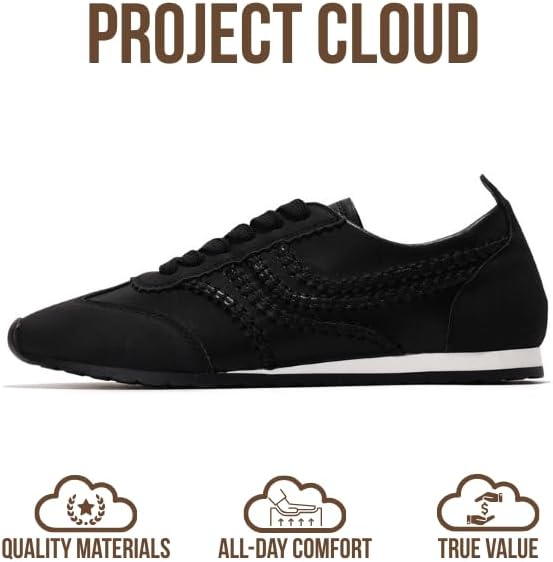 Project Cloud Leather Barefoot Shoes Women – Memory Foam Lace-Up Womens Sneakers – Lightweight & Non Slip Womens Shoes Casual – All-Day Women's Fashion Sneakers for 2026 (Monica,BLKPU,6.5) Black - Image 4