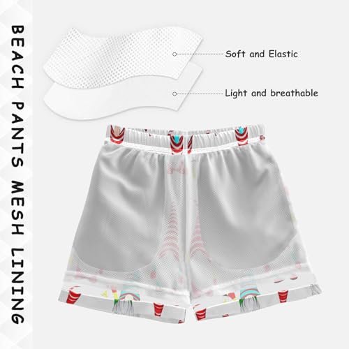 Boys Beach Shorts, Anti-Chafe Swim Trunks Boys 2 T, Cute Christmas Gnomes White4