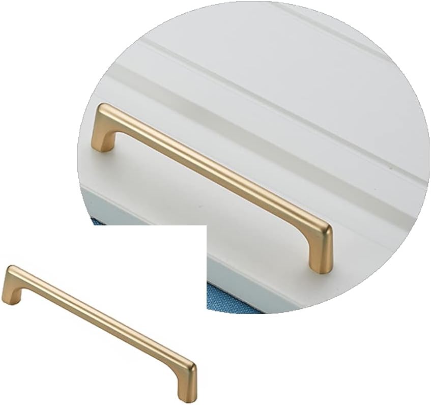 ANSIEDIO 2 Pieces Kitchen Cabinet Handles Hole Distance 128mm Brushed Brass Cupboard Handles Drawer Handles Zinc Alloy Wardrobe Handles