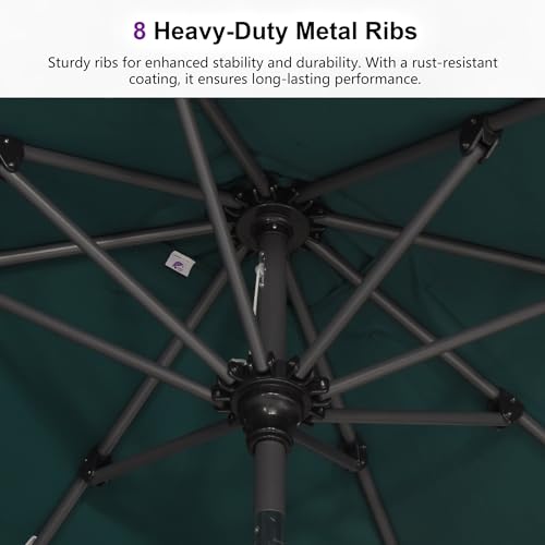 Image of PURPLE LEAF Patio Market Umbrella 9' x 6' Rectangle Dual Tilt Green 8 Ribs