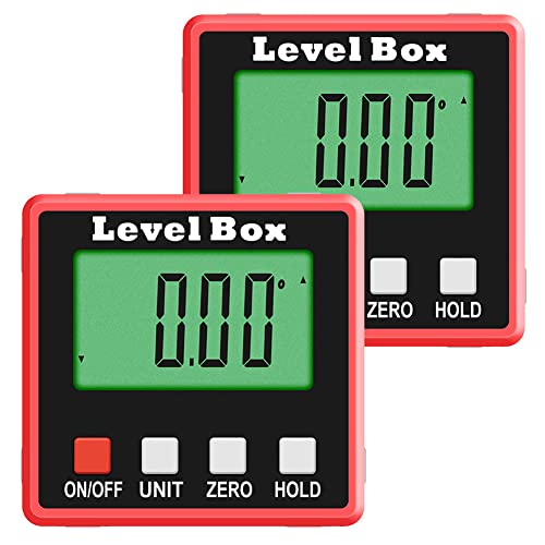 デジタル角度計 デジタル傾斜計 アングルメーター レベルボックス デジタルレベル 水平器 レベラーマグネット付き 自動電源オフ4x90°LCDバックライト付き 強力磁石付き 防水 小型 角度計 傾斜計 (2台セット)