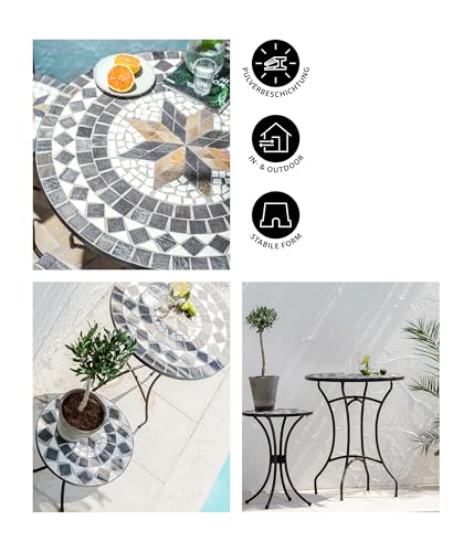 Dehner Gartentisch Diana, Ø 60 cm, Höhe 72 cm, Metall, mosaikoptik, braun/grau/weiß