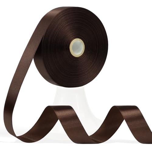 Apeseek 60 Yards Brown Satin Ribbon 3/4 Inch Solid Polyester Fabric Ribbon for Gift Wrapping Crafts Flower Bouquet Wedding Baby Shower Festival Christmas Halloween